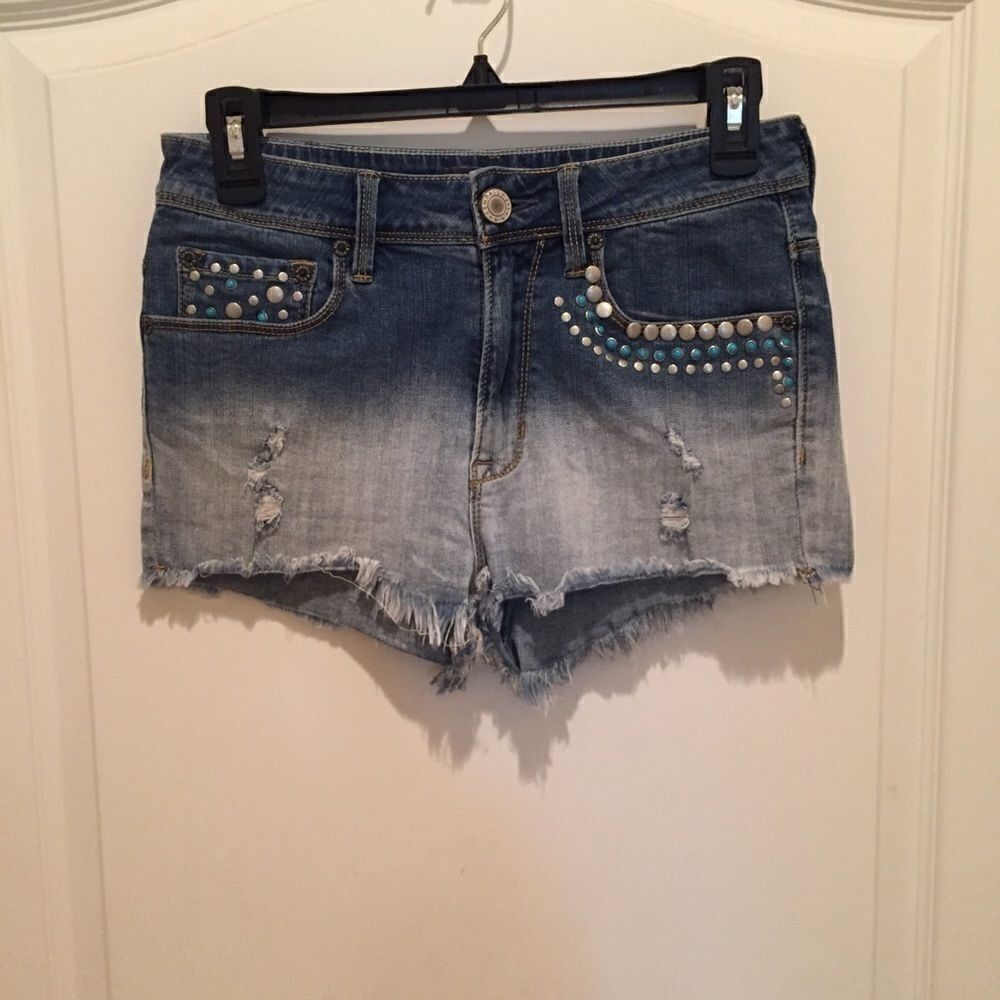 Kendall & Kylie Beaded Distressed Jean Shorts